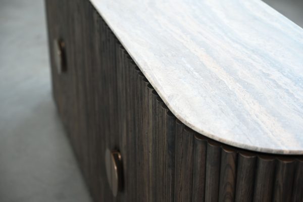 KOII Silver Grey Travertine Ebony Ash 4 Door Sideboard 4 2