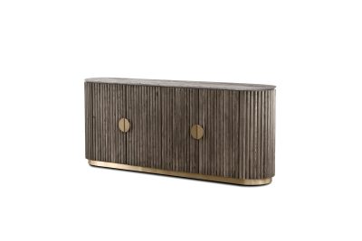 KOII Silver Grey Travertine Ebony Ash 4-Door Sideboard