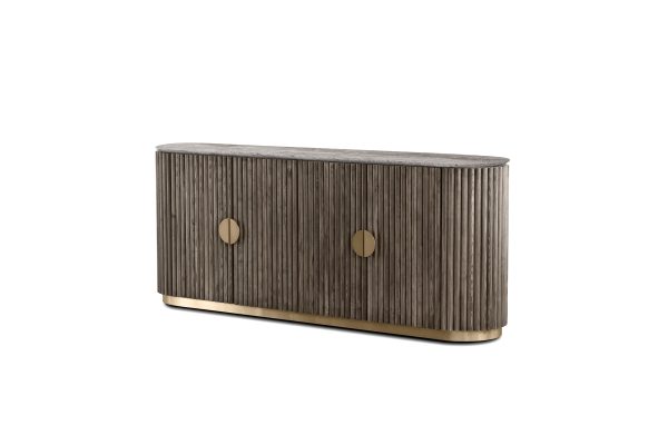 KOII Silver Grey Travertine Ebony Ash 4 Door Sideboard 7