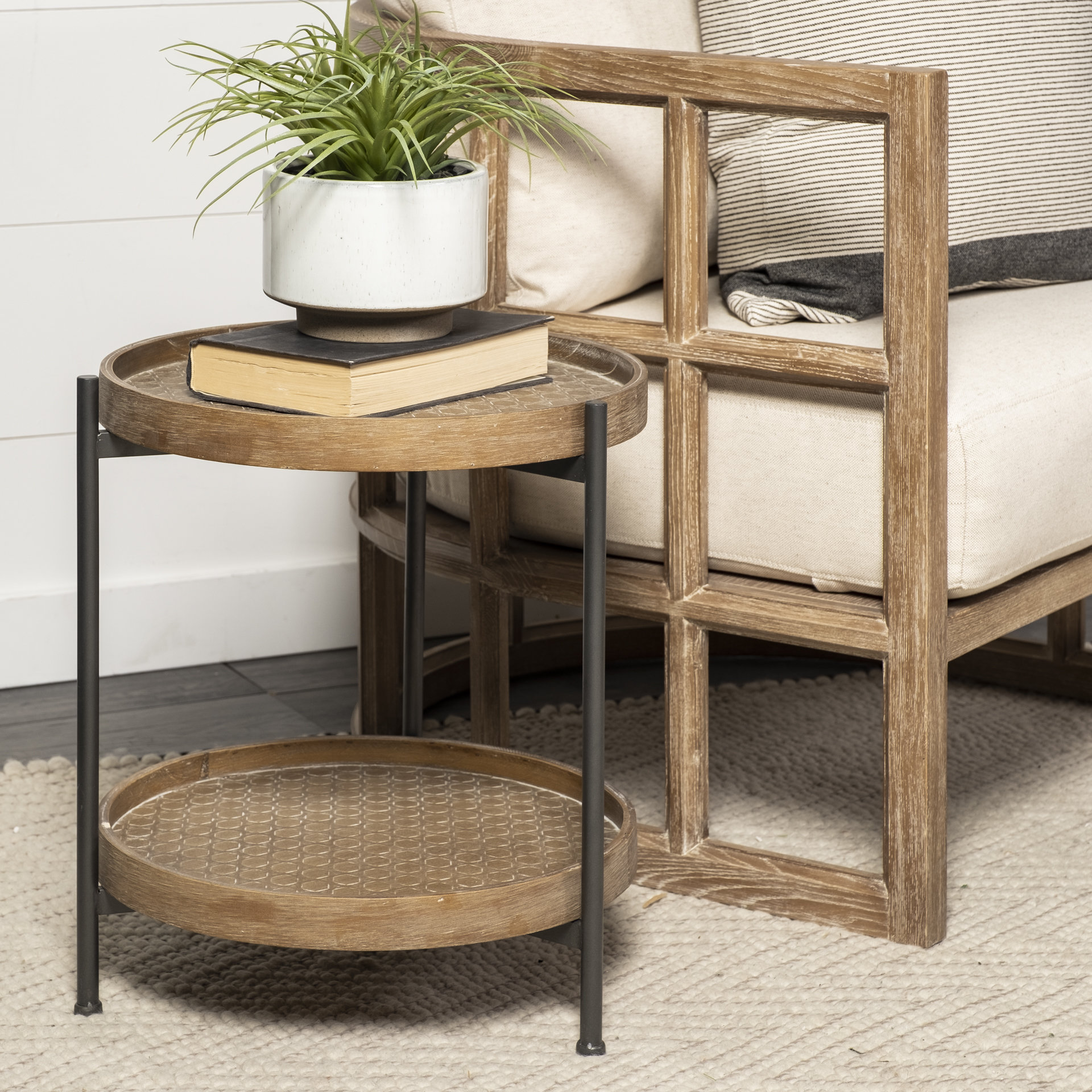 Kade III 16.9" Round Top Natural Brown Wood and Gray Metal Frame Tray-Style End/Side Table 3 Kade III 16.9" Round Top Natural Brown Wood and Gray Metal Frame Tray-Style End/Side Table - Image 3