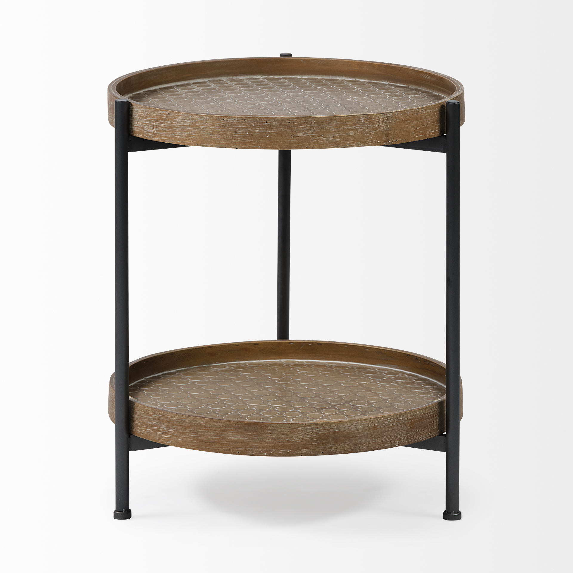 Kade III 16.9" Round Top Natural Brown Wood and Gray Metal Frame Tray-Style End/Side Table 4 Kade III 16.9" Round Top Natural Brown Wood and Gray Metal Frame Tray-Style End/Side Table - Image 4