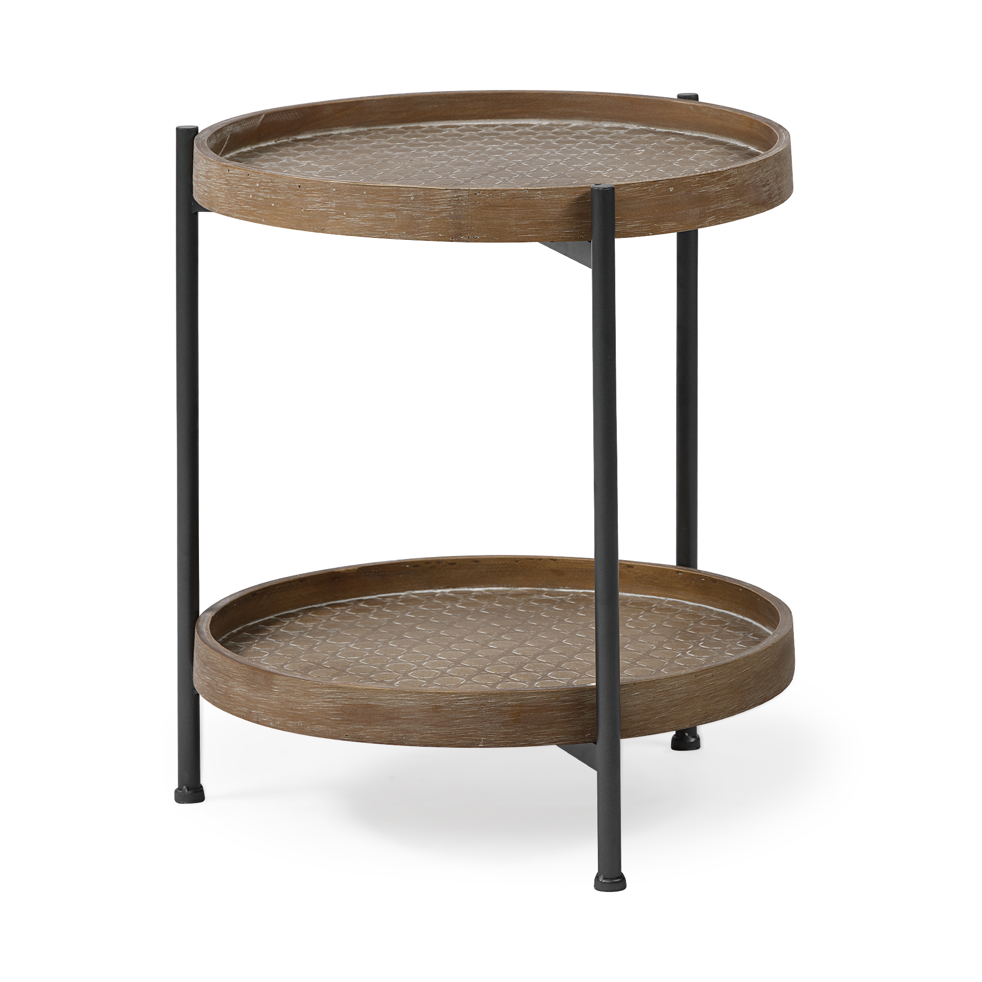 Kade III 16.9" Round Top Natural Brown Wood and Gray Metal Frame Tray-Style End/Side Table 1 Kade III 16.9" Round Top Natural Brown Wood and Gray Metal Frame Tray-Style End/Side Table