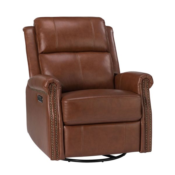 Kaietan Brown Genuine Leather Power Rocking Recliner 1