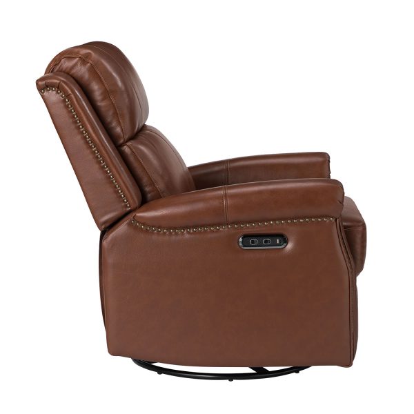 Kaietan Brown Genuine Leather Power Rocking Recliner 3