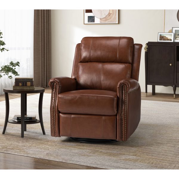 Kaietan Brown Genuine Leather Power Rocking Recliner