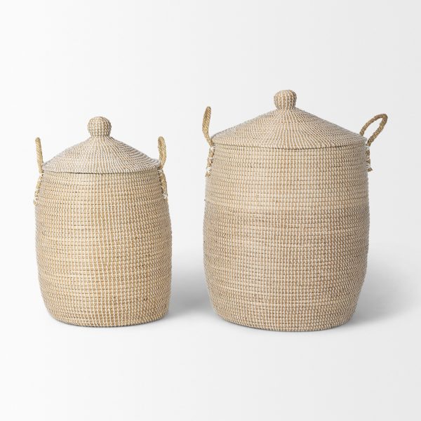 Kairi Set of 2 Seagrass Floor Baskets w Lids and Handles 3