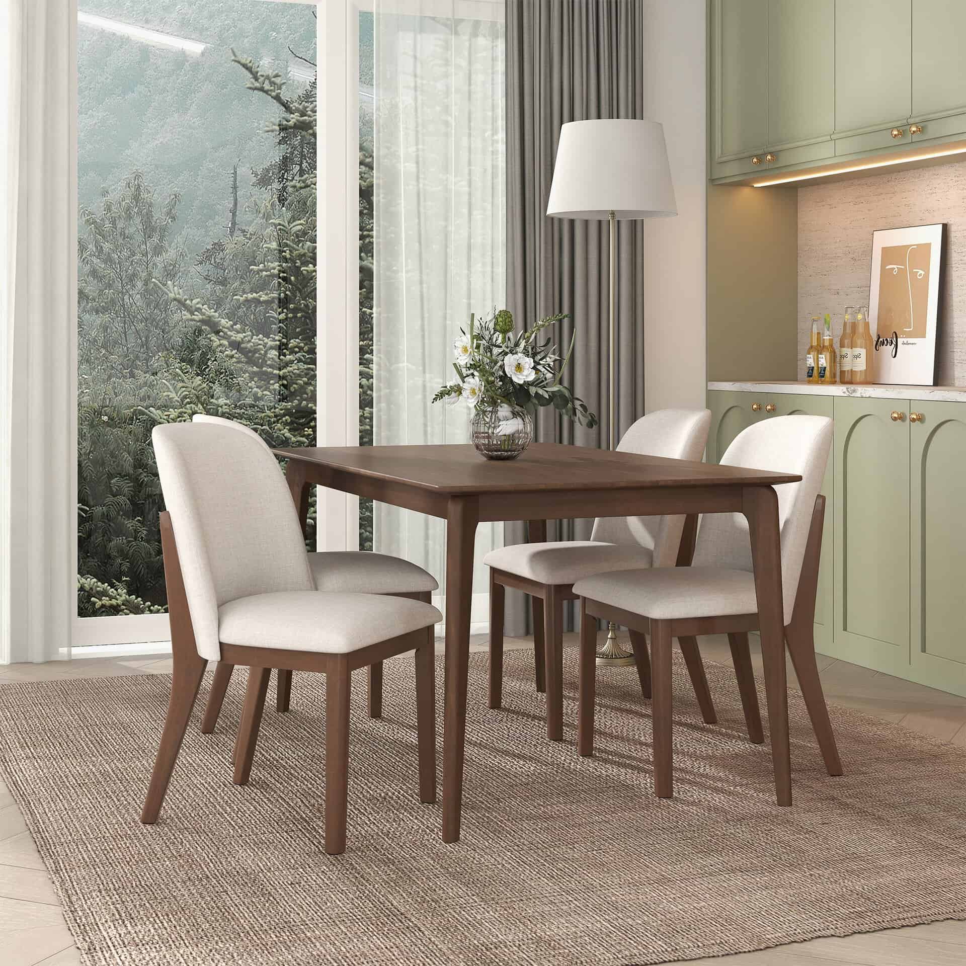 Beige Linen Mid-Century Modern Dining Chairs Solid Wood (Set of 2) 8 Beige Linen Mid-Century Modern Dining Chairs Solid Wood (Set of 2)