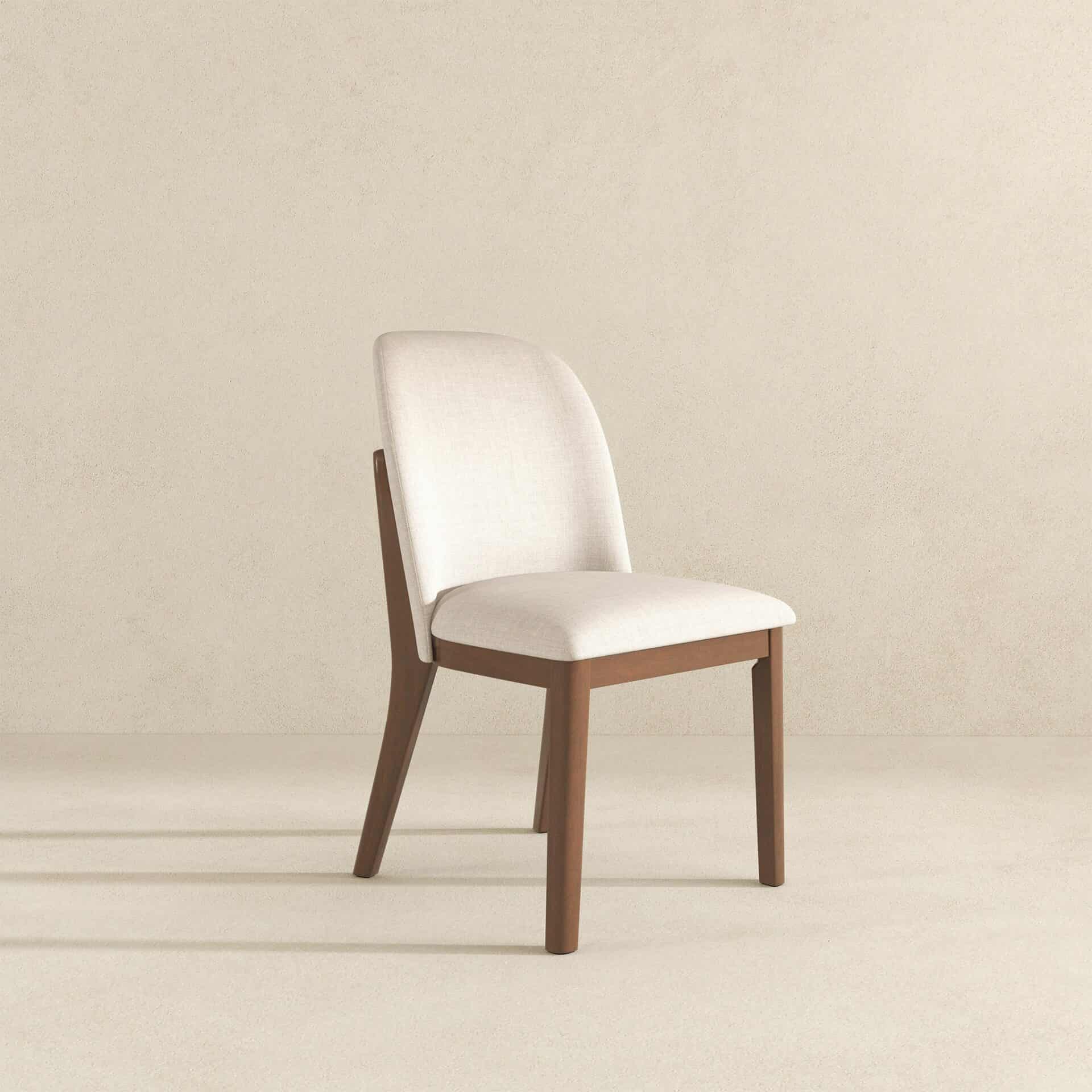 Beige Linen Mid-Century Modern Dining Chairs Solid Wood (Set of 2) 6 Beige Linen Mid-Century Modern Dining Chairs Solid Wood (Set of 2) - Image 6