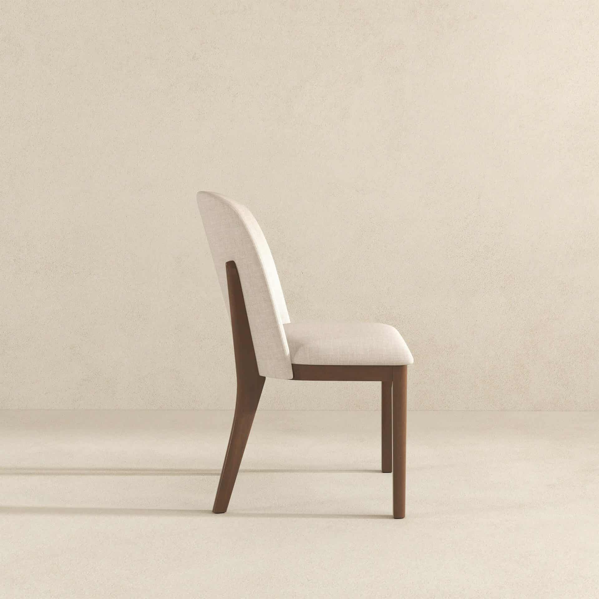 Beige Linen Mid-Century Modern Dining Chairs Solid Wood (Set of 2) 5 Beige Linen Mid-Century Modern Dining Chairs Solid Wood (Set of 2) - Image 5