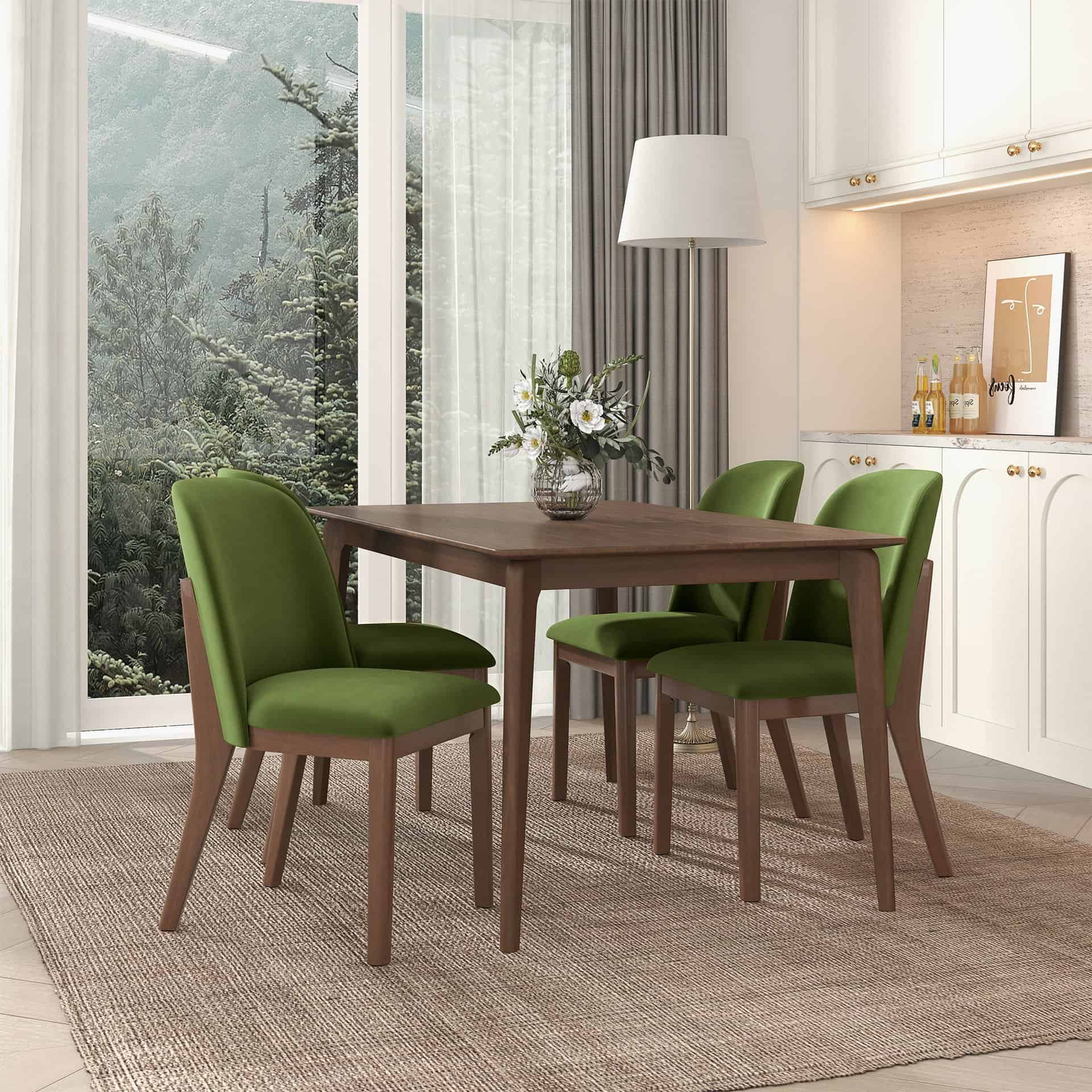 Green Velvet Mid-Century Modern Dining Chairs Solid Wood (Set of 2) 9 Green Velvet Mid-Century Modern Dining Chairs Solid Wood (Set of 2)
