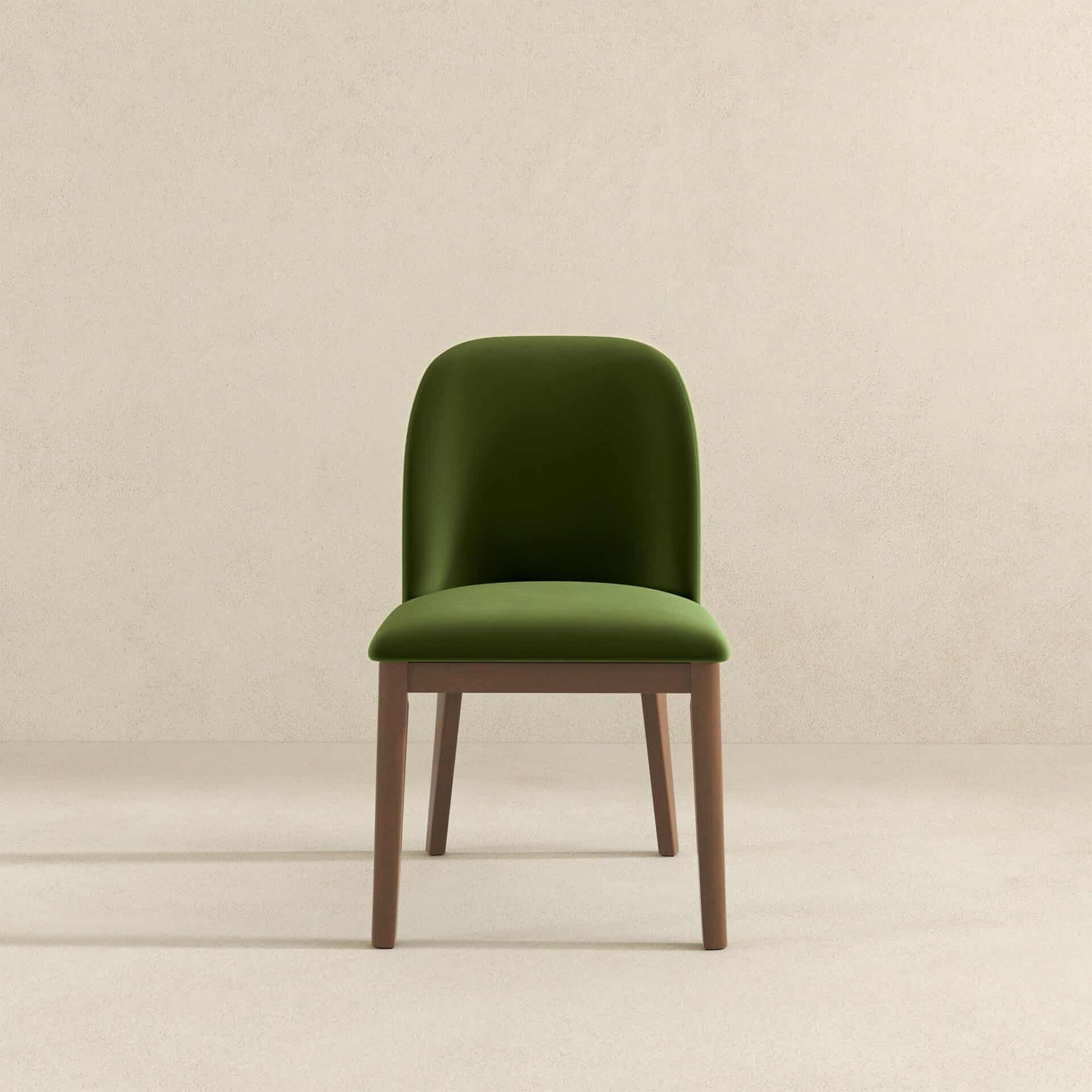 Green Velvet Mid-Century Modern Dining Chairs Solid Wood (Set of 2) 3 Green Velvet Mid-Century Modern Dining Chairs Solid Wood (Set of 2) - Image 3
