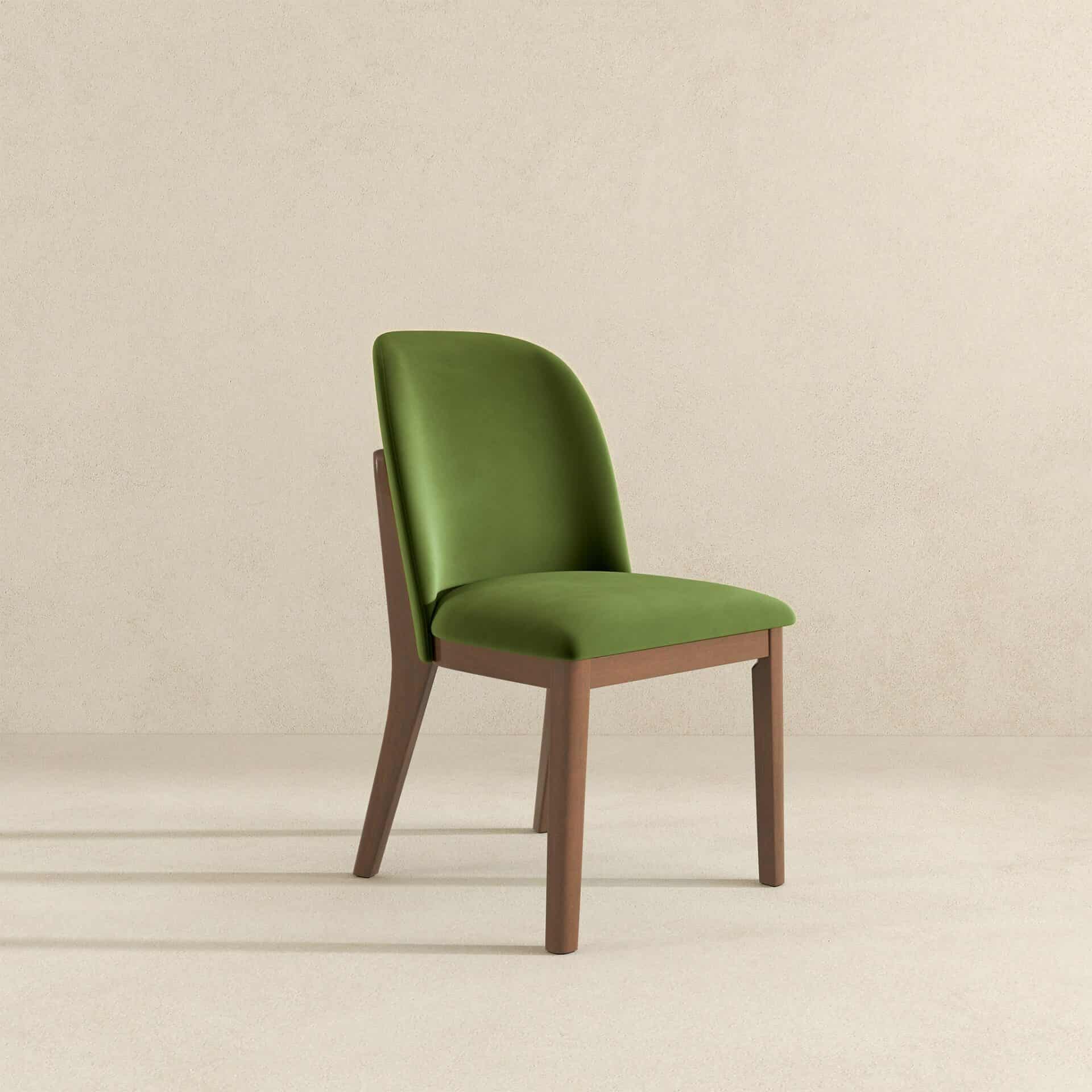 Green Velvet Mid-Century Modern Dining Chairs Solid Wood (Set of 2) 4 Green Velvet Mid-Century Modern Dining Chairs Solid Wood (Set of 2) - Image 4