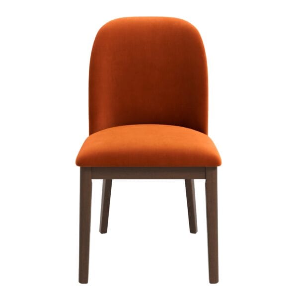 Orange Velvet Mid-Century Modern Dining Chairs Solid Wood (Set of 2)