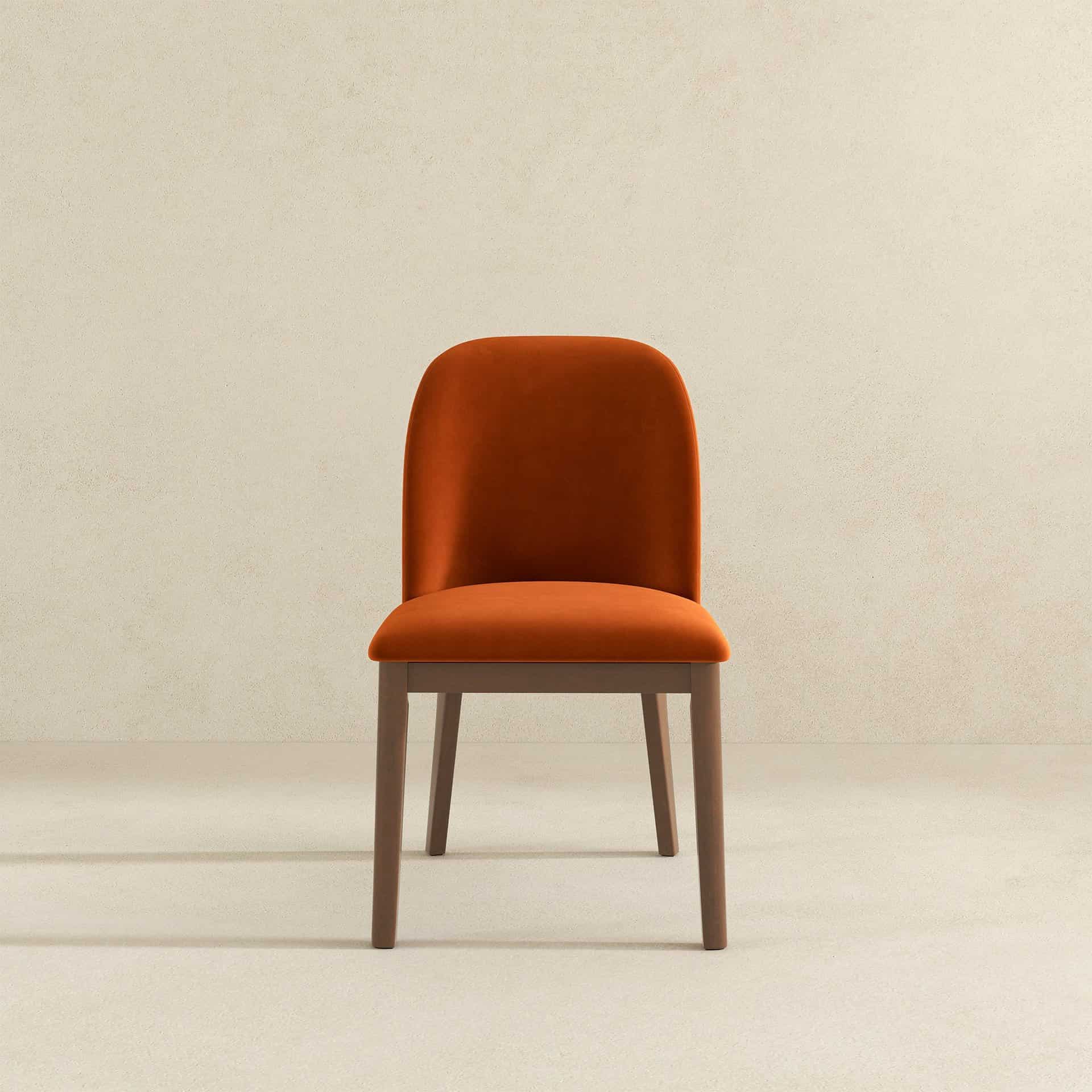 Orange Velvet Mid-Century Modern Dining Chairs Solid Wood (Set of 2) 8 Orange Velvet Mid-Century Modern Dining Chairs Solid Wood (Set of 2)