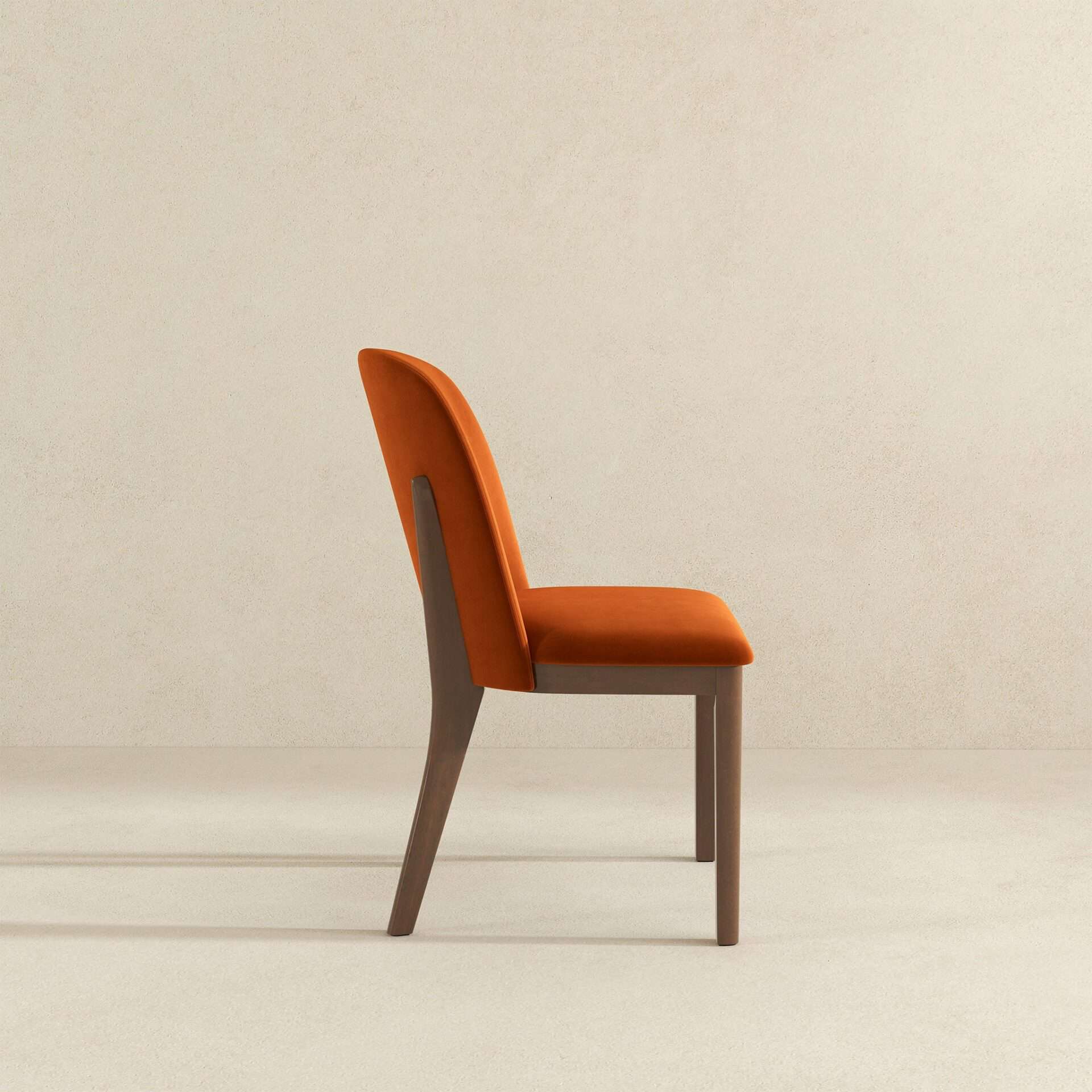 Orange Velvet Mid-Century Modern Dining Chairs Solid Wood (Set of 2) 3 Orange Velvet Mid-Century Modern Dining Chairs Solid Wood (Set of 2) - Image 3