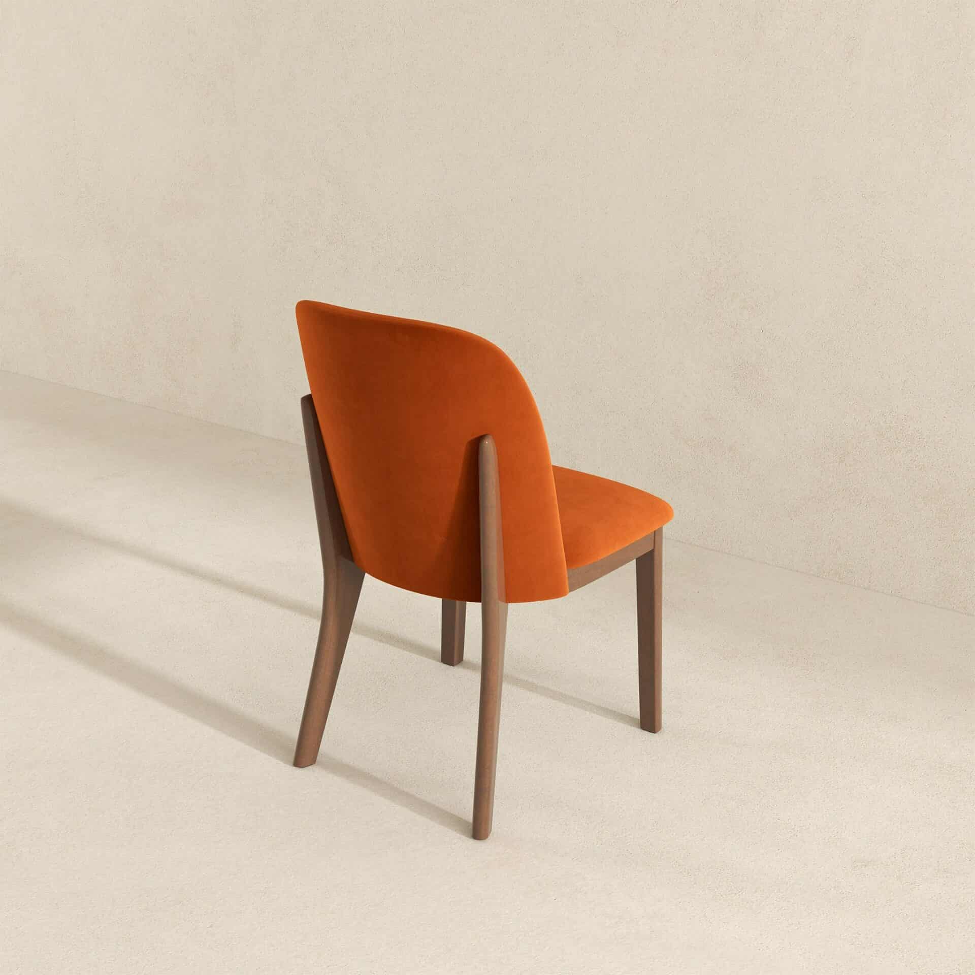 Orange Velvet Mid-Century Modern Dining Chairs Solid Wood (Set of 2) 5 Orange Velvet Mid-Century Modern Dining Chairs Solid Wood (Set of 2) - Image 5