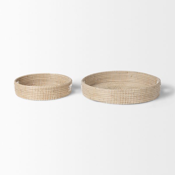 Kalama Set of 2 Large Round Seagrass Trays w Handles 1