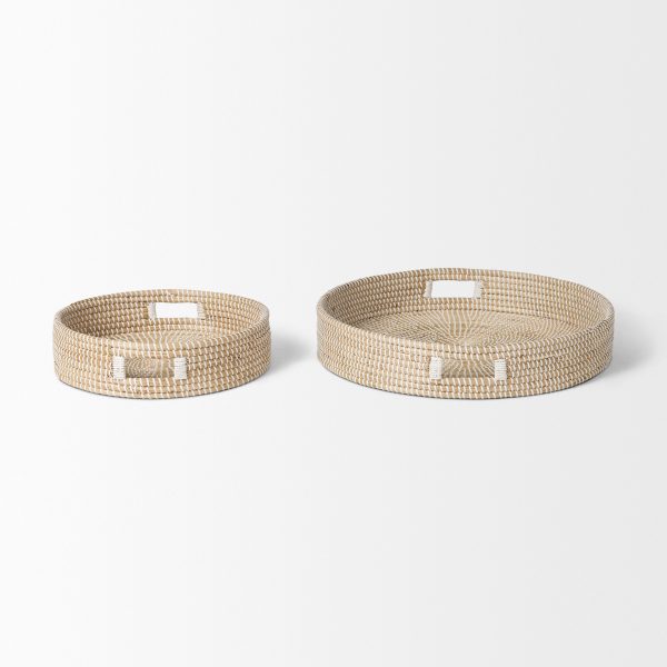 Kalama Set of 2 Large Round Seagrass Trays w Handles 2