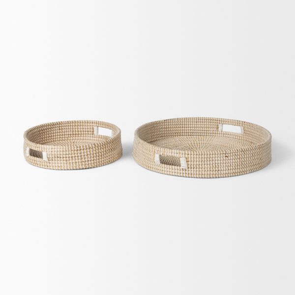 Kalama Set of 2 Large Round Seagrass Trays w Handles 3