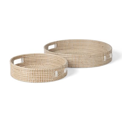 Kalama Set of 2 Large Round Seagrass Trays w/ Handles