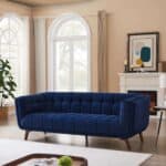 Blue Velvet Mid-Century Modern Sofa with Solid Wood Frame