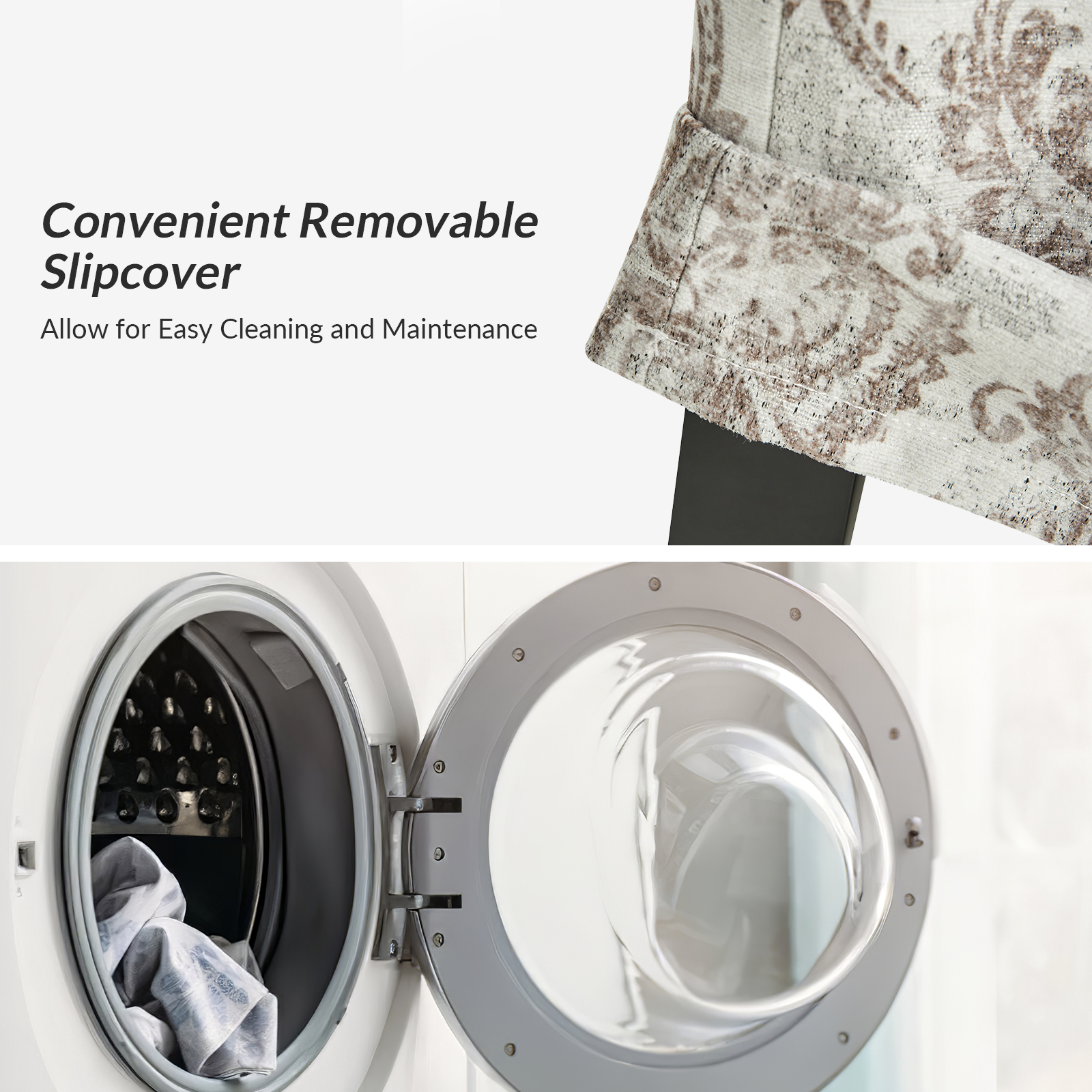 Kanrad Beige Slipcover Roll Arm Dining Chair with Casters 3 Kanrad Beige Slipcover Roll Arm Dining Chair with Casters - Image 3