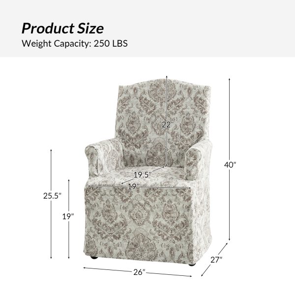 Kanrad Beige Slipcover Roll Arm Dining Chair with Casters 4