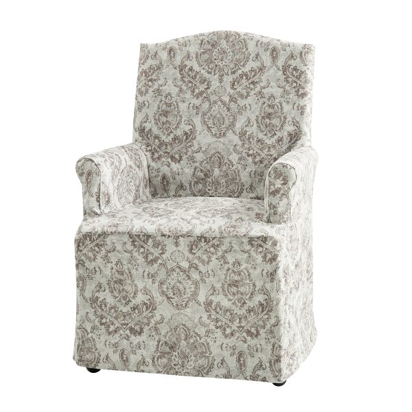 Kanrad Beige Slipcover Roll Arm Dining Chair with Casters