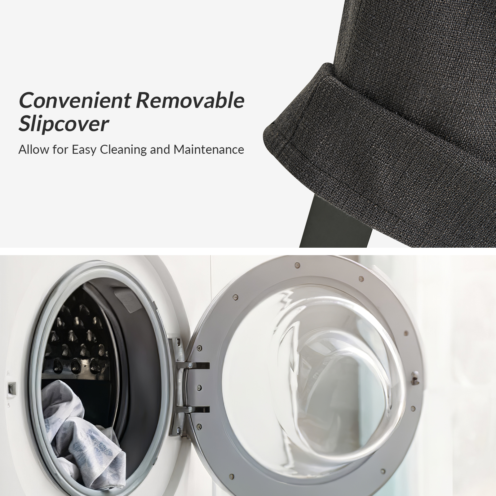 Kanrad Charcoal Slipcover Roll Arm Dining Chair with Casters 3 Kanrad Charcoal Slipcover Roll Arm Dining Chair with Casters - Image 3