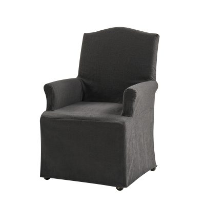 Kanrad Charcoal Slipcover Roll Arm Dining Chair with Casters