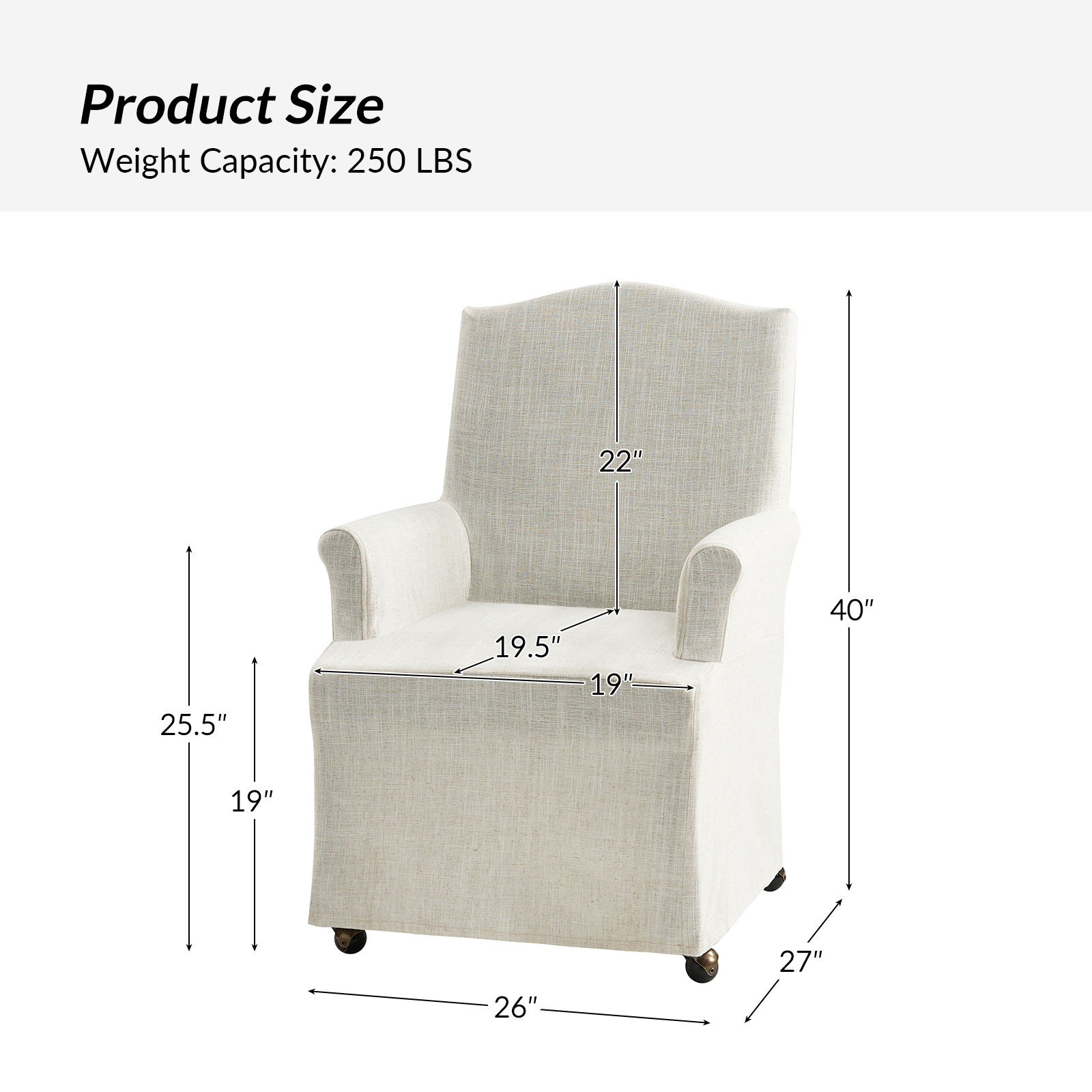 Kanrad Ivory Roll Arm Slipcover Dining Chair with Casters 5 Kanrad Ivory Roll Arm Slipcover Dining Chair with Casters - Image 5