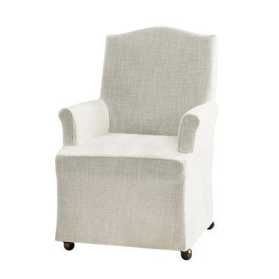 Kanrad Ivory Roll Arm Slipcover Dining Chair with Casters