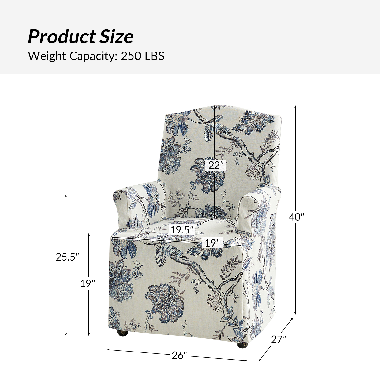 Kanrad Jeacobean Slipcover Roll Arm Caster Dining Chair 5 Kanrad Jeacobean Slipcover Roll Arm Caster Dining Chair - Image 5