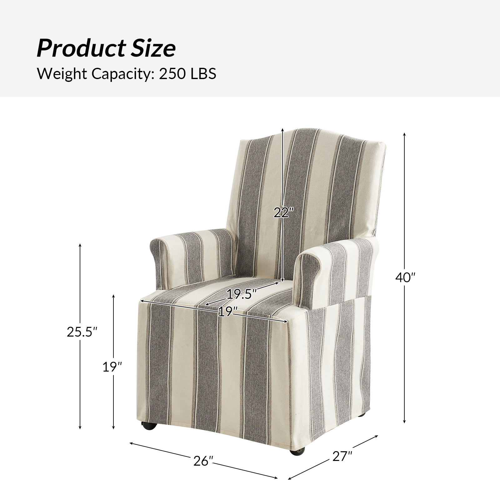 Kanrad Strip Slipcover Roll Arm Caster Dining Chair 5 Kanrad Strip Slipcover Roll Arm Caster Dining Chair - Image 5