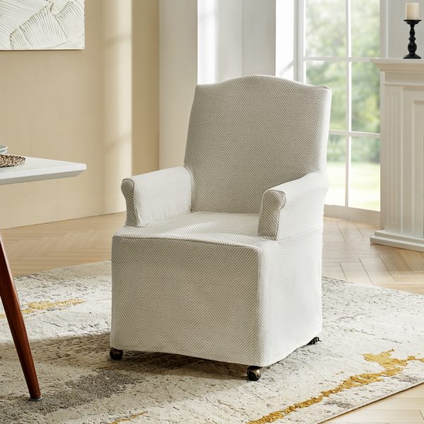 Kanrad Tan Slipcover Roll Arm Caster Dining Chair 1