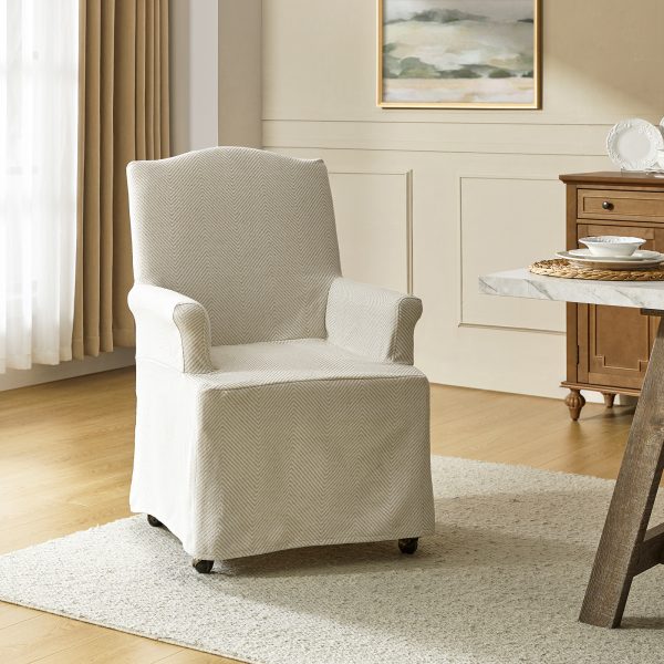 Kanrad Tan Slipcover Roll Arm Caster Dining Chair 2