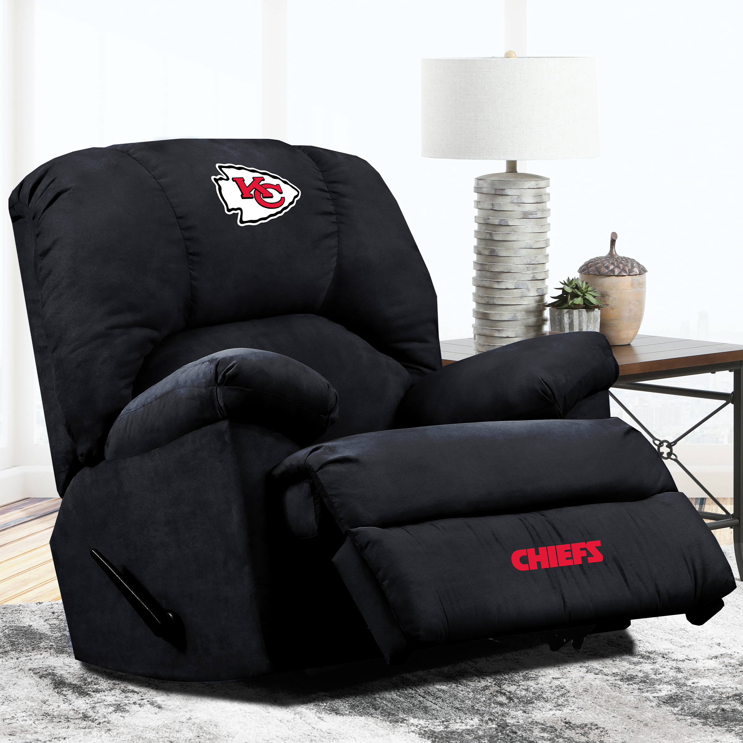 Kansas City Chiefs Embroidered Microfiber Rocker Recliner Made in USA 3 Kansas City Chiefs Embroidered Microfiber Rocker Recliner Made in USA - Image 3