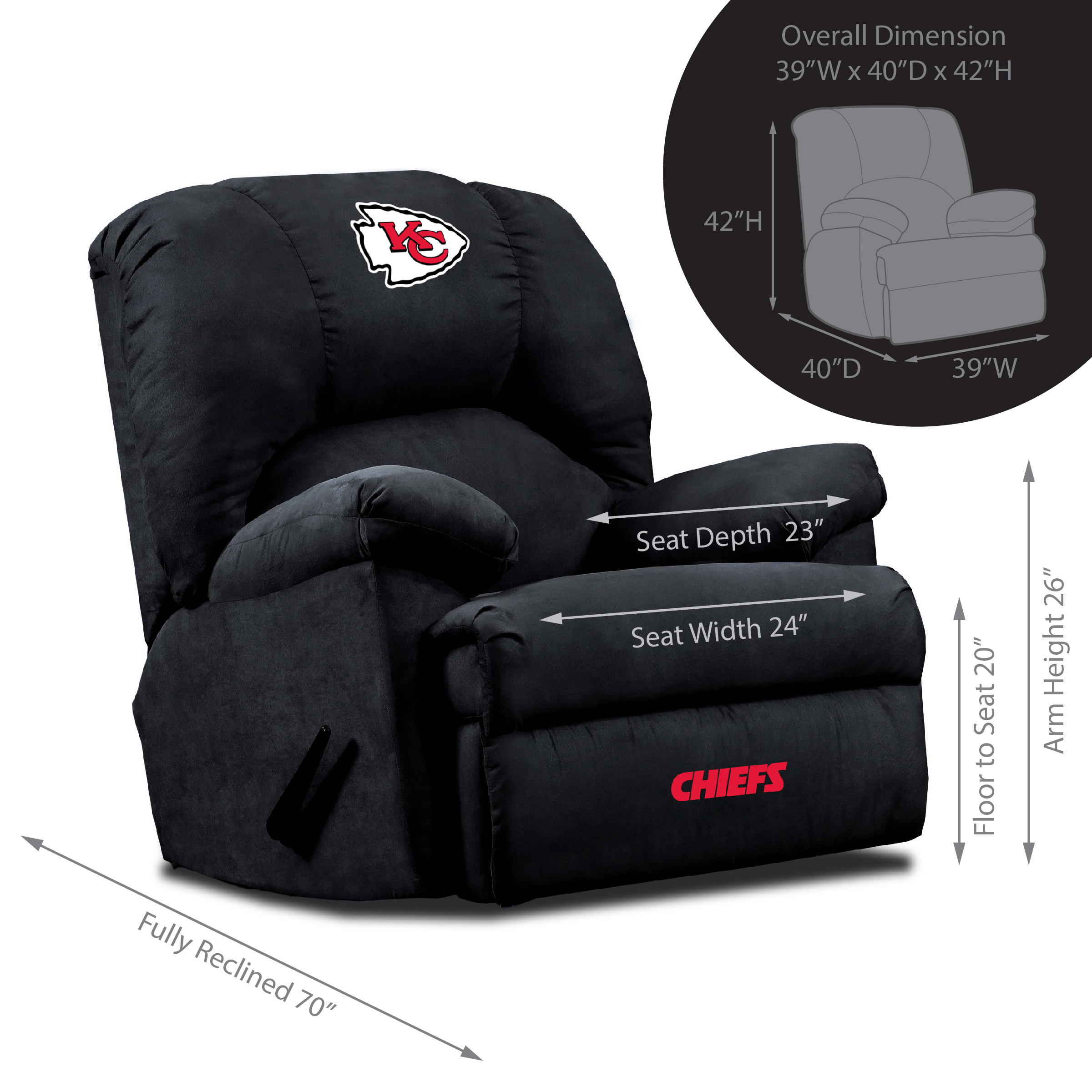 Kansas City Chiefs Embroidered Microfiber Rocker Recliner Made in USA 8 Kansas City Chiefs Embroidered Microfiber Rocker Recliner Made in USA - Image 8