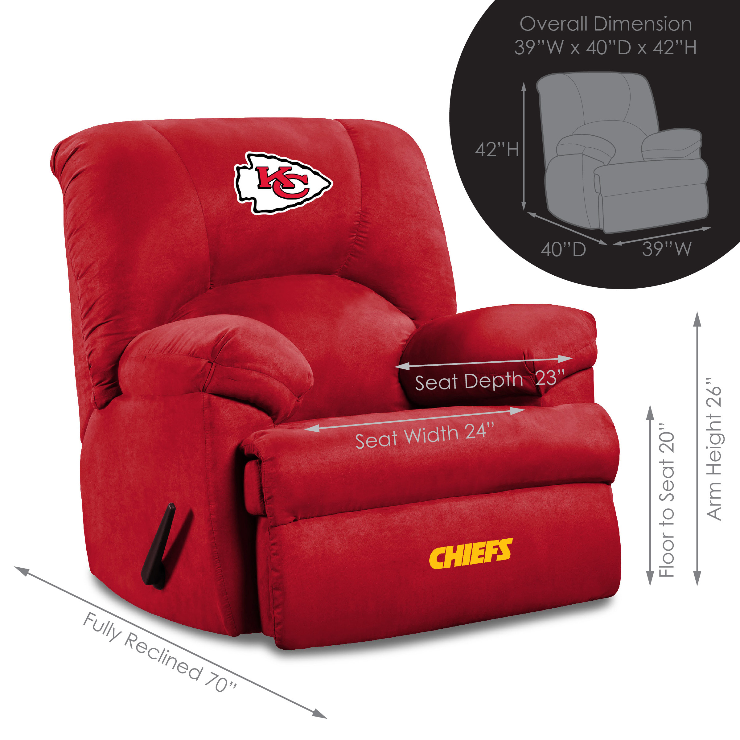 Kansas City Chiefs Embroidered Microfiber Rocker Recliner Made in USA 1 Kansas City Chiefs Embroidered Microfiber Rocker Recliner Made in USA