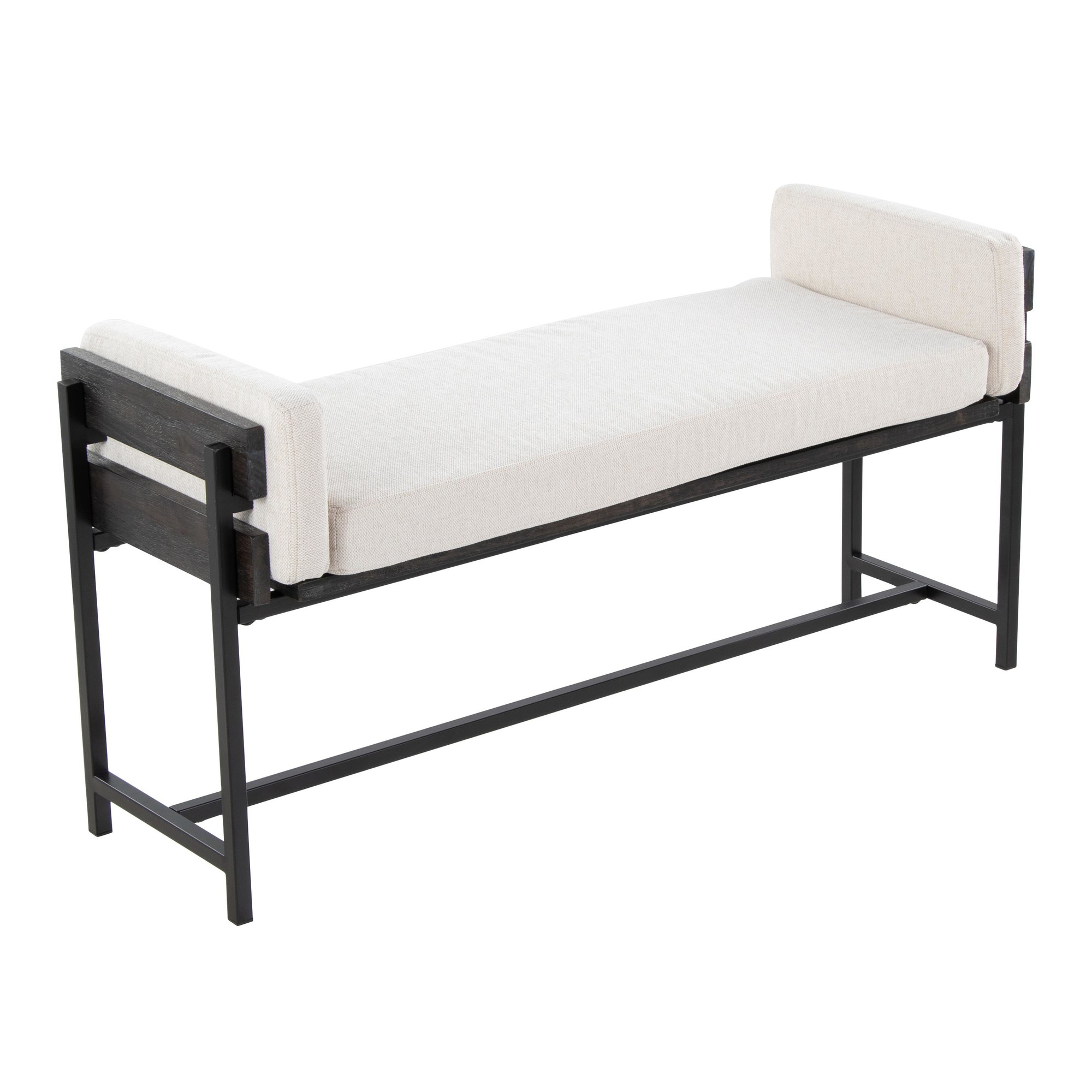 Kari 18 Inch Farmhouse Bench with Grey Wood and Fabric 3 Kari 18 Inch Farmhouse Bench with Grey Wood and Fabric - Image 3