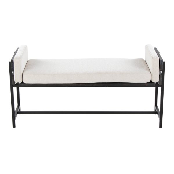 Kari 18 Inch Farmhouse Bench with Grey Wood and Fabric 5