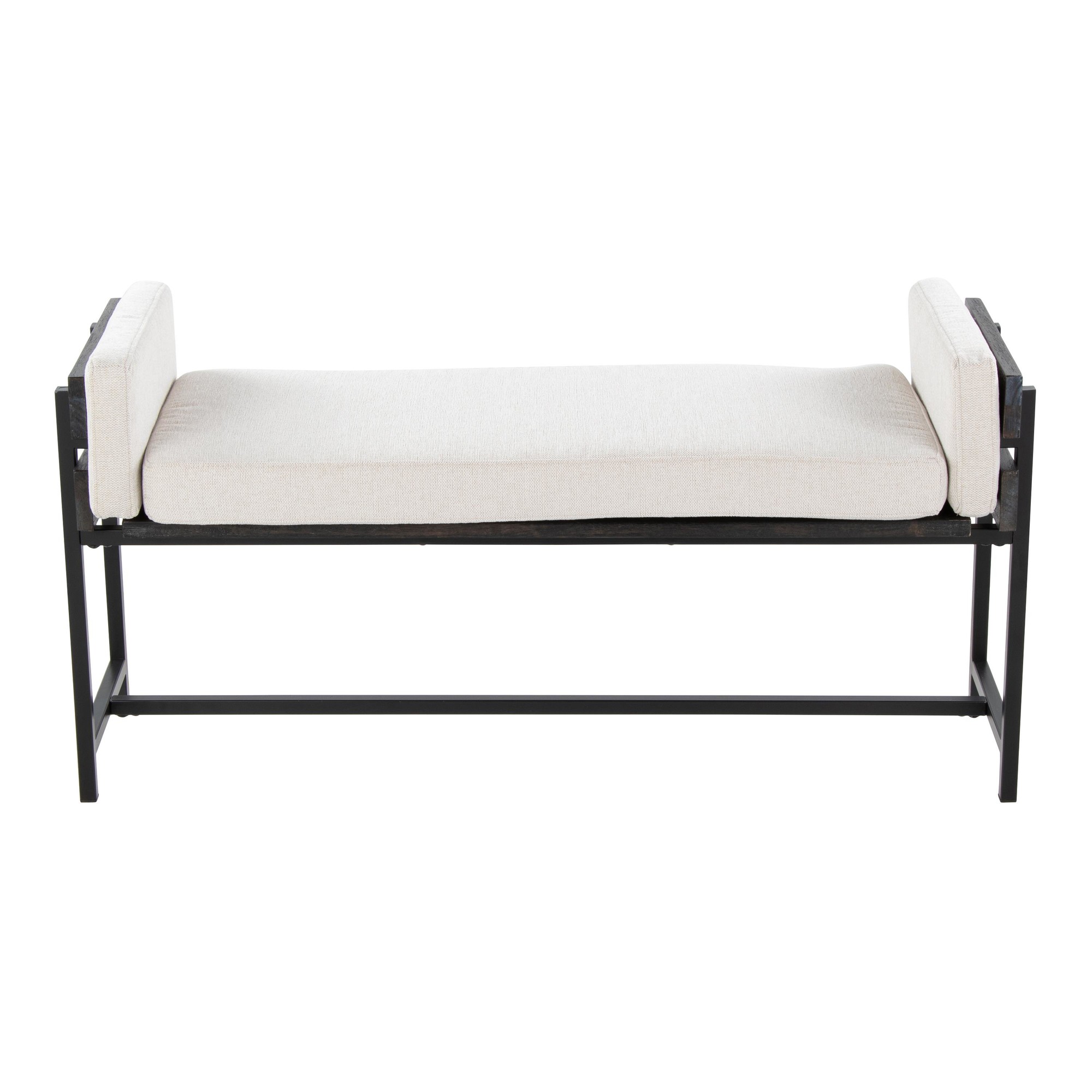 Kari 18 Inch Farmhouse Bench with Grey Wood and Fabric 6 Kari 18 Inch Farmhouse Bench with Grey Wood and Fabric - Image 6