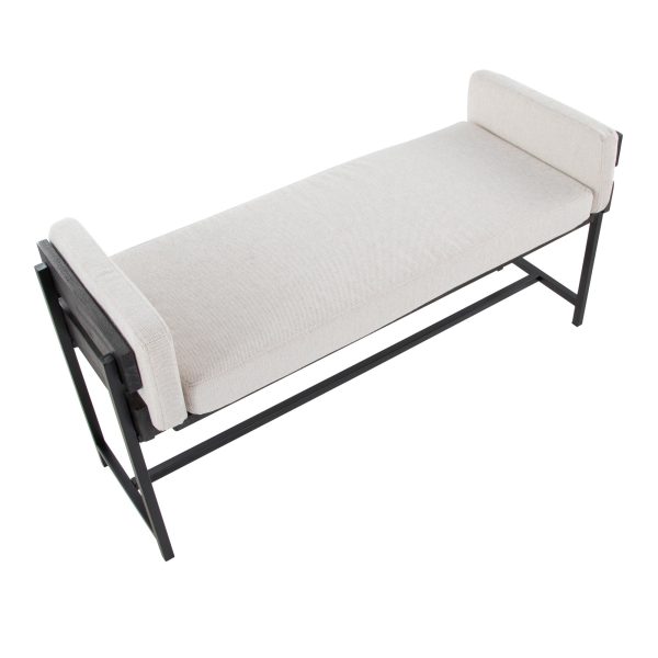 Kari 18 Inch Farmhouse Bench with Grey Wood and Fabric 6
