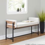 Kari 18 Inch Farmhouse Bench with Metal and Fabric 11 Kari 18 Inch Farmhouse Bench with Metal and Fabric