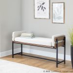 Kari 18 Inch Farmhouse Bench with Metal and Fabric 10 Kari 18 Inch Farmhouse Bench with Metal and Fabric