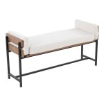 Kari 18 Inch Farmhouse Bench with Metal and Fabric 12 Kari 18 Inch Farmhouse Bench with Metal and Fabric