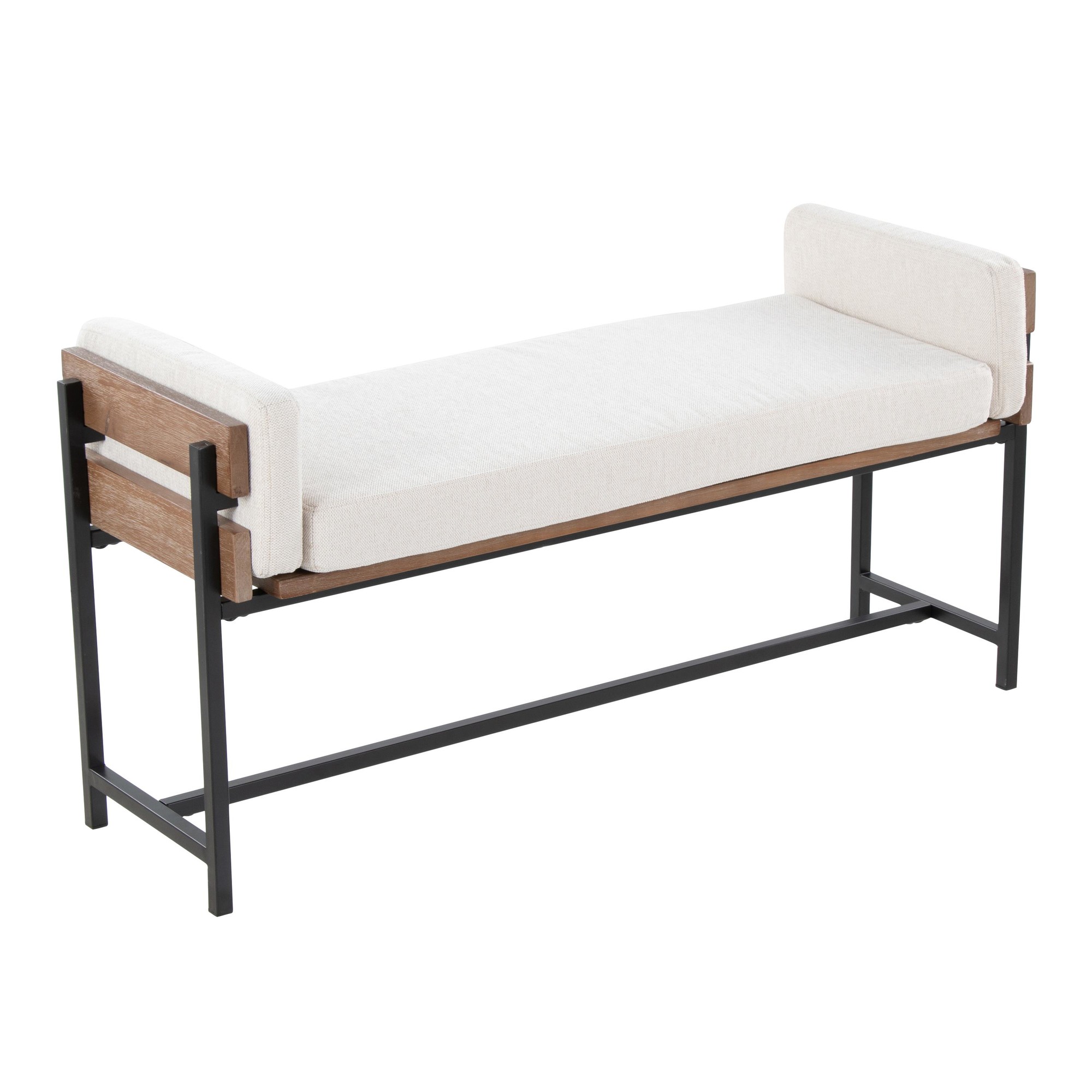 Kari 18 Inch Farmhouse Bench with Metal and Fabric 3 Kari 18 Inch Farmhouse Bench with Metal and Fabric - Image 3