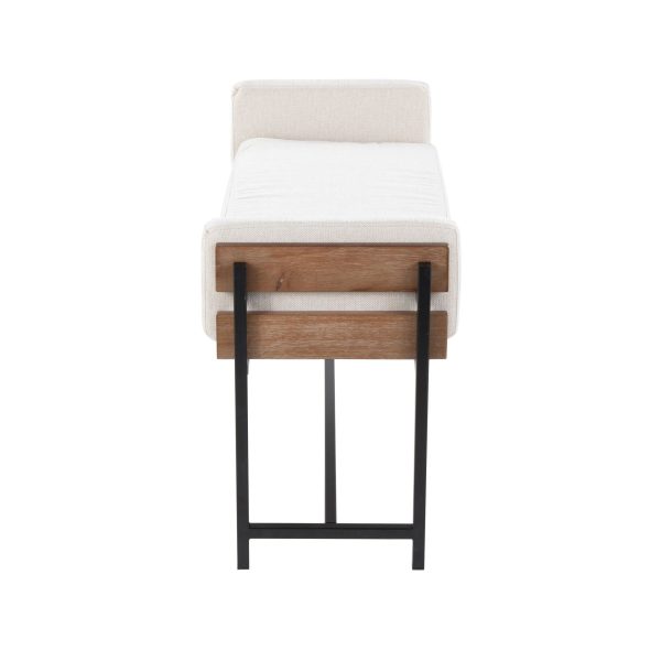 Kari 18 Inch Farmhouse Bench with Metal and Fabric 3