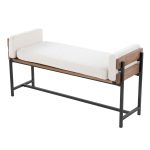 Kari 18 Inch Farmhouse Bench with Metal and Fabric 14 Kari 18 Inch Farmhouse Bench with Metal and Fabric