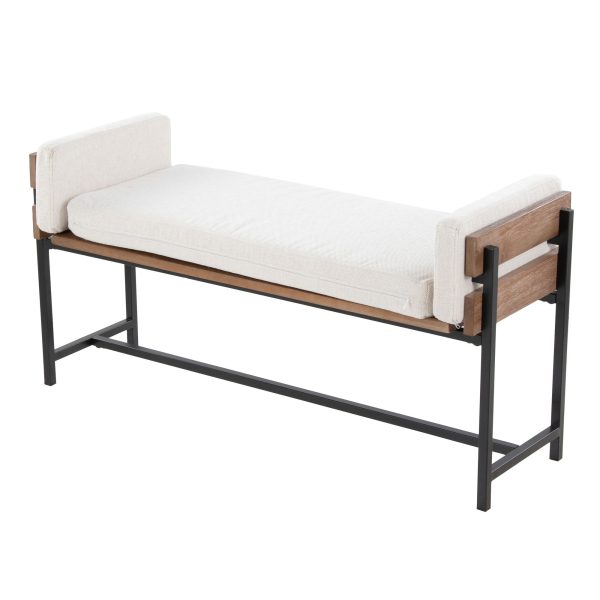 Kari 18 Inch Farmhouse Bench with Metal and Fabric 4